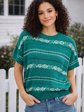Women’s Vintage Jennifer Adams Knit Short-Sleeve Sweater Top